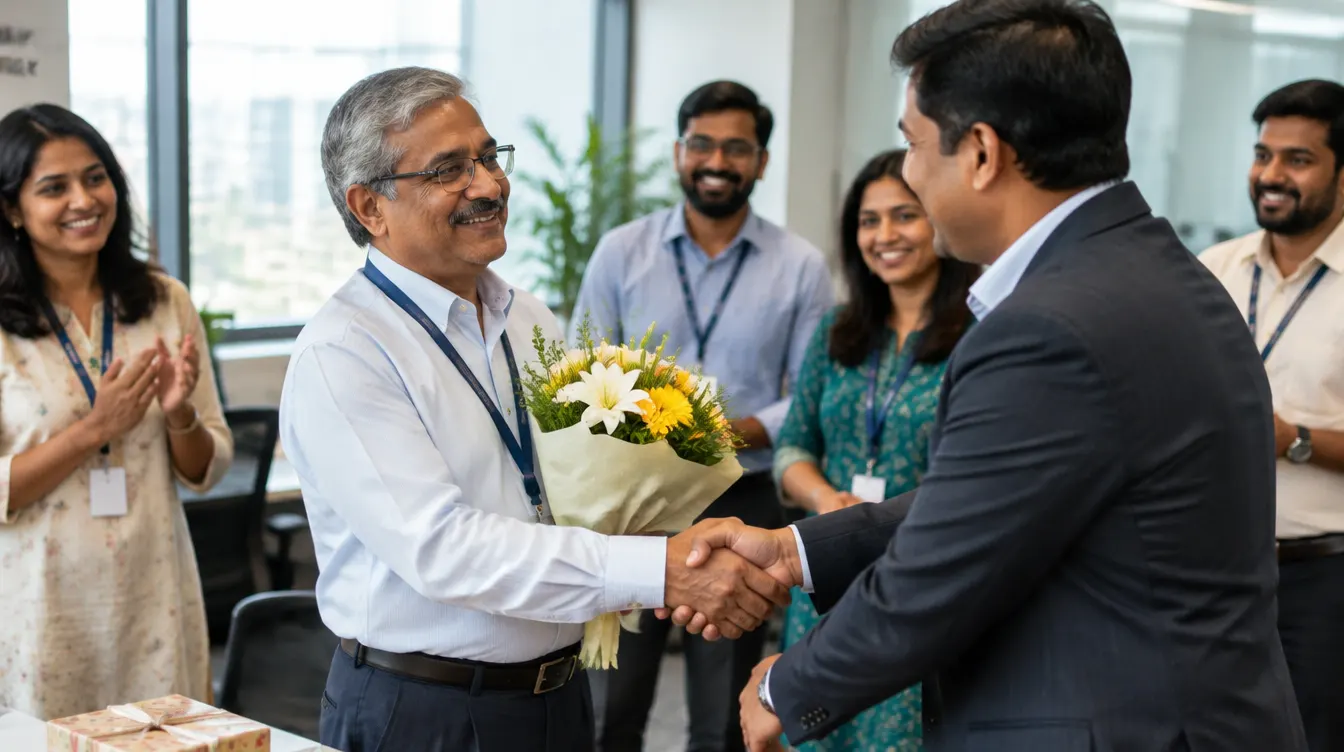 Senior employee shaking hands with his manager at an office farewell